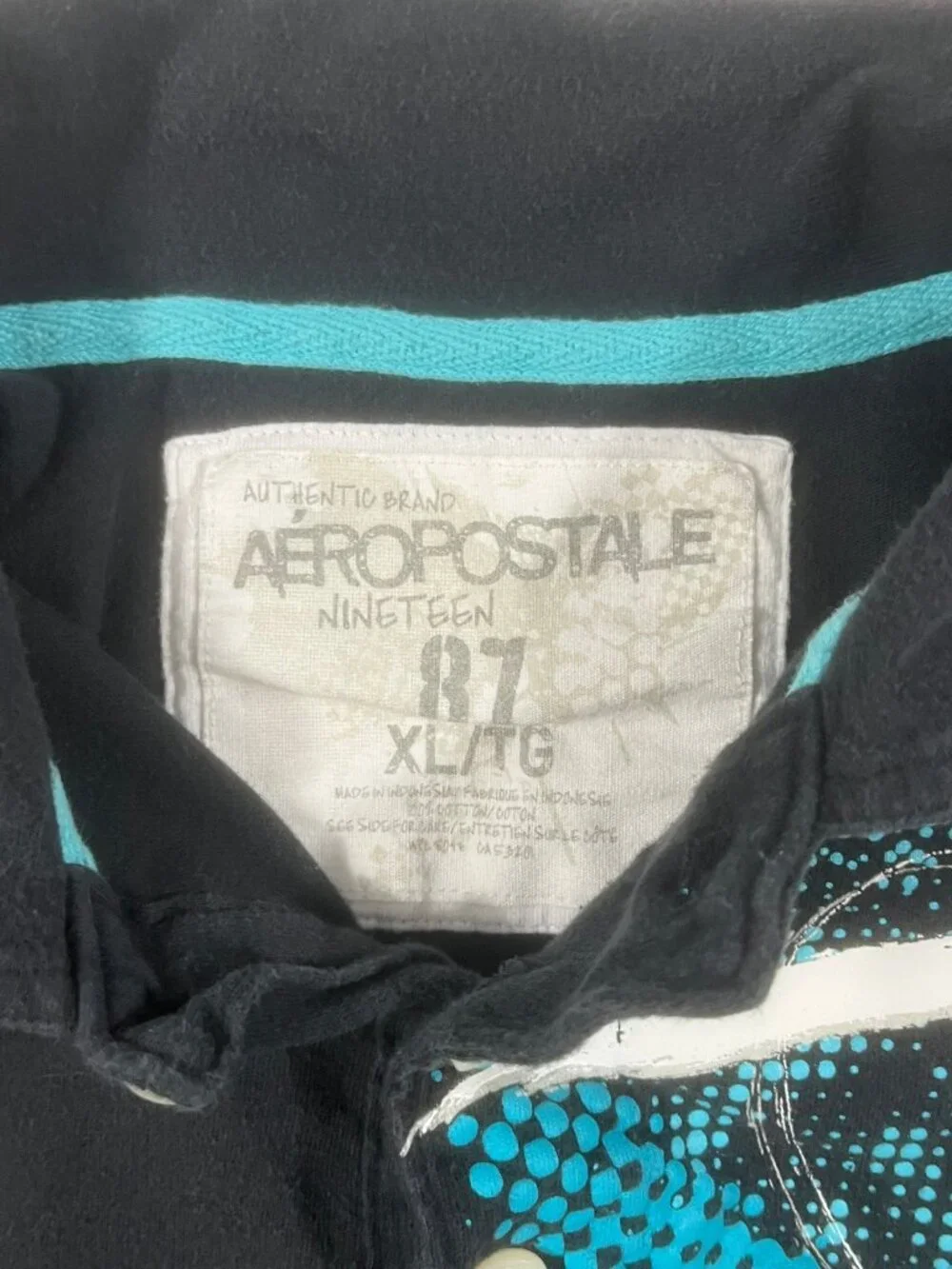 Y2K Aeropostale Black Teal Graffiti Spellout Graphic Polo Shirt XL